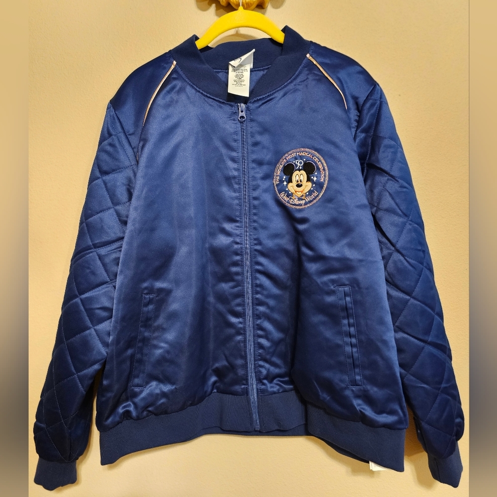 Disney Parks Walt Disney World 50th Anniversary Satin Bomber Jacket Size XL NWT